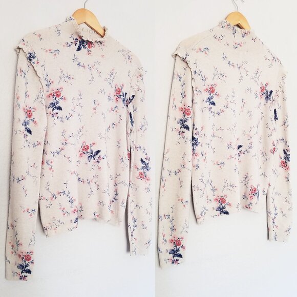 Joie Robbia Sweater L Wool Cashmere Blend Mock Neck Floral Ruffle Gesso $298 - Picture 15 of 16